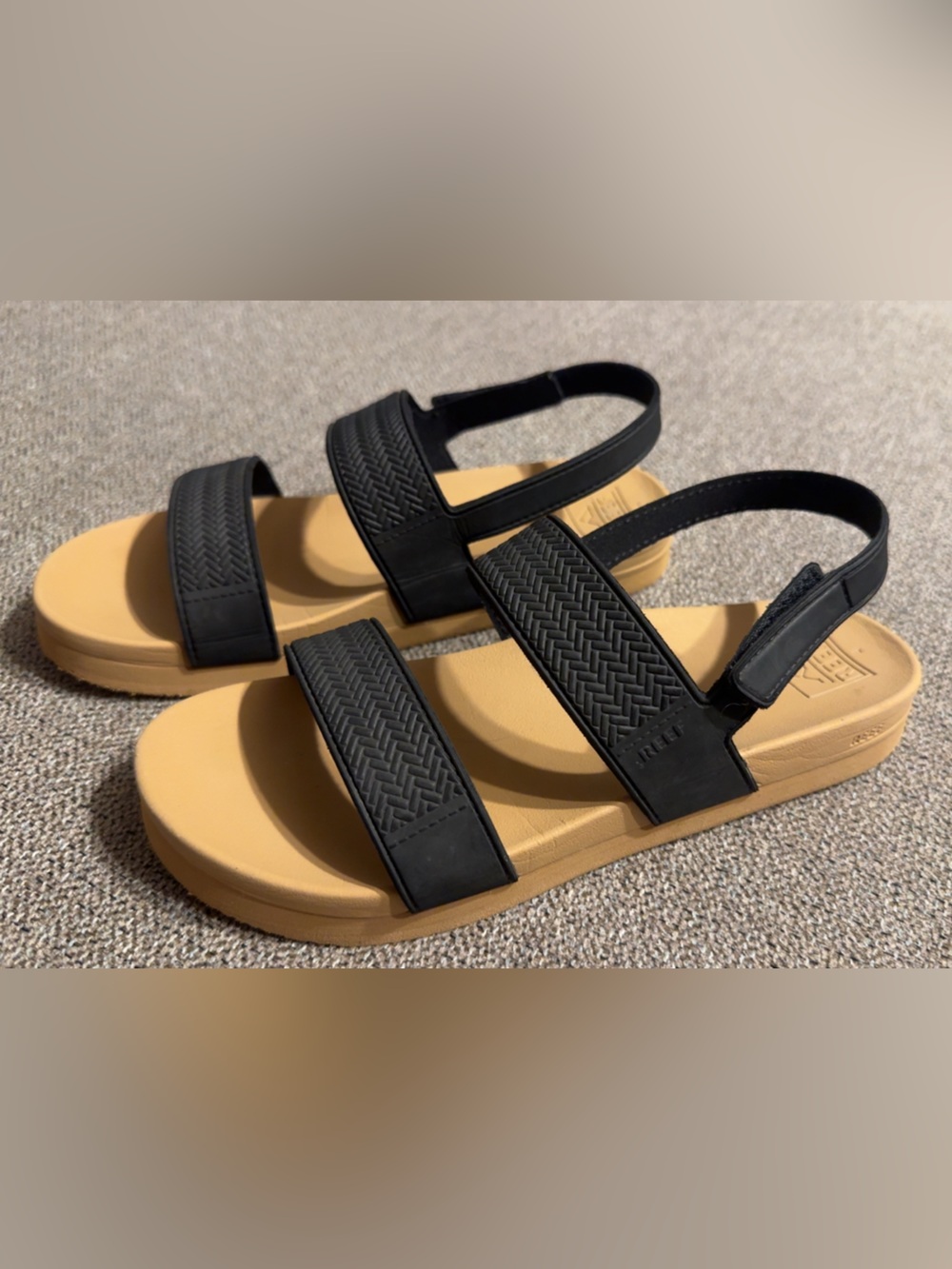 Reef Kids Black Strappy Sandals with Tan Footbed